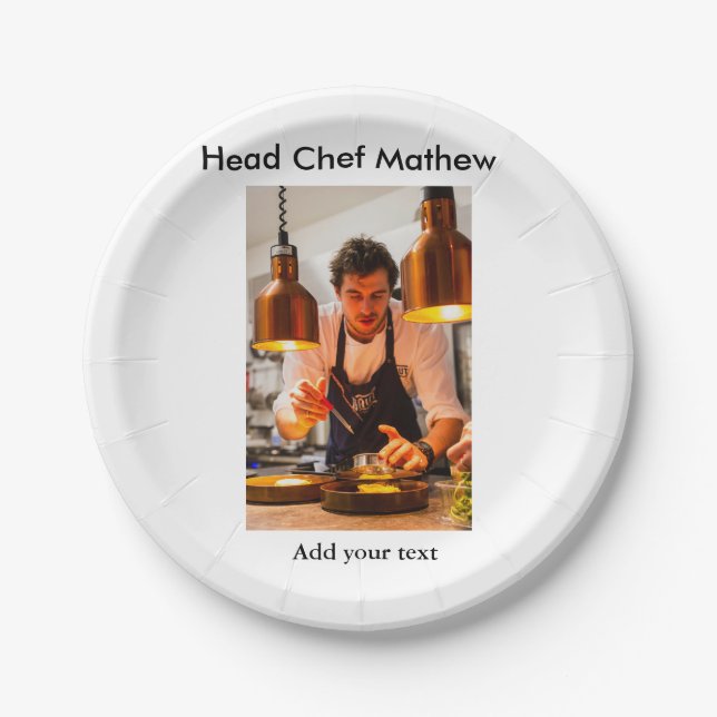 Chef cook add name text men kitchen bakery  paper plate (Front)