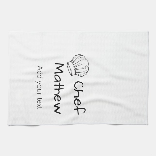 Chef cook add name text men kitchen bakery  tea towel (Horizontal)