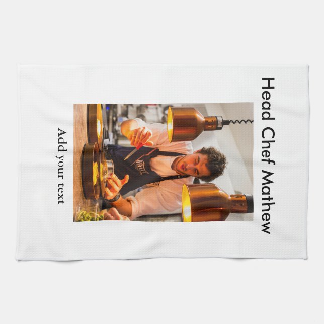 Chef cook add name text men kitchen bakery  tea towel (Horizontal)