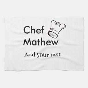 Chef cook add name text men kitchen bakery tea towel