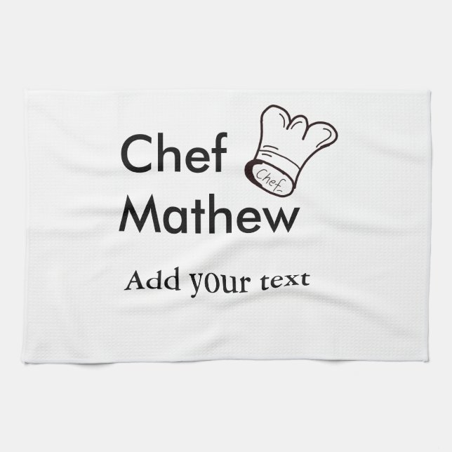 Chef cook add name text men kitchen bakery  tea towel (Horizontal)