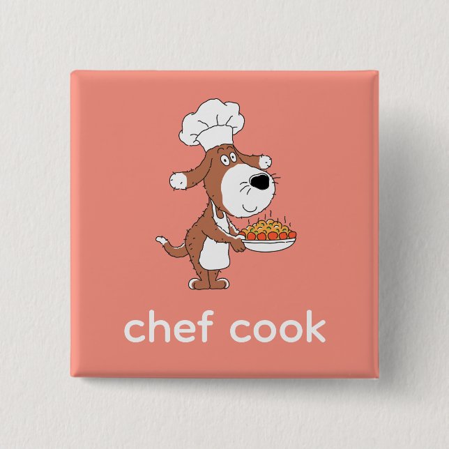 Chef Cook Cute Funny Dog Puppy Cartoon 15 Cm Square Badge (Front)