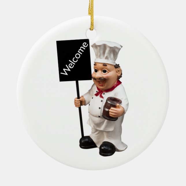 Chef cook - WELCOME menu card Ceramic Tree Decoration (Back)