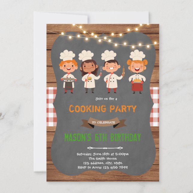 Chef cooking baking birthday theme invitation (Front)