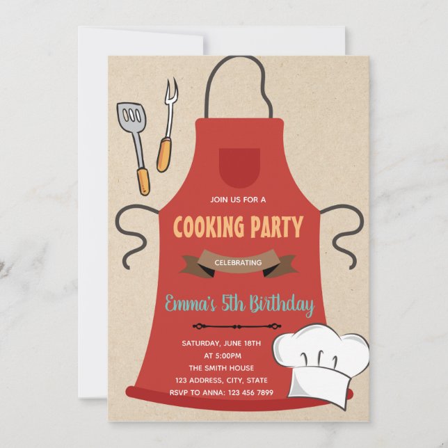 Chef cooking birthday card invitation (Front)