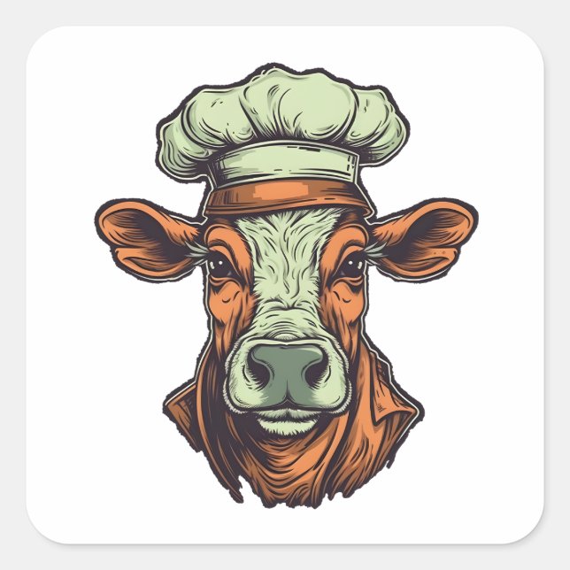 Chef Cow Cool Farm Animal Culinary Chef Square Sticker (Front)