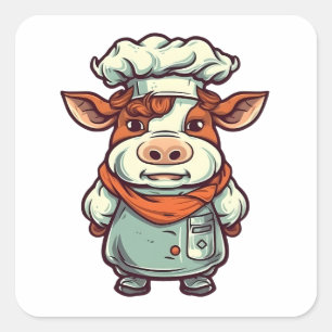 Chef Cow Cute Farm Animal  Square Sticker