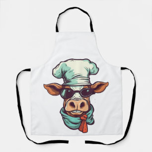 Chef Cow With Glasses On Cute Farm Animal  Apron