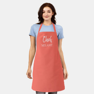 Chef Custom Name Modern Coral Apron