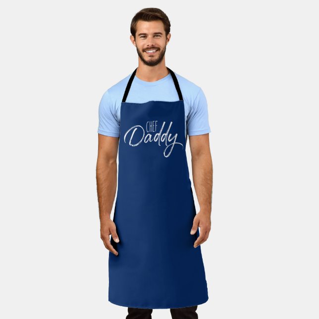 Chef Daddy Modern Typography Custom Blue Apron (Worn)