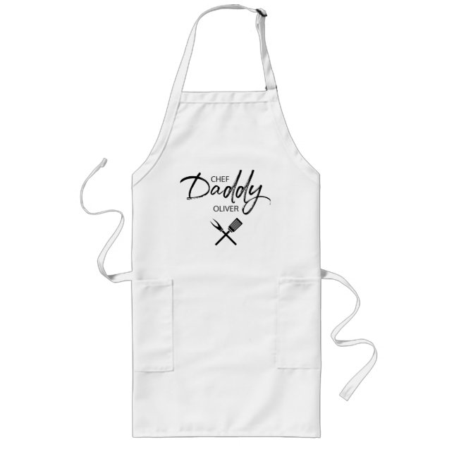 Chef Daddy Script Father's day Personalised Long Apron (Front)