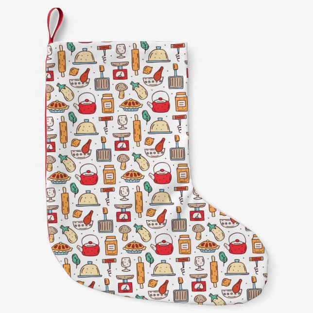 Chef Gift | No One Who Cooks Alone Small Christmas Stocking (Front)