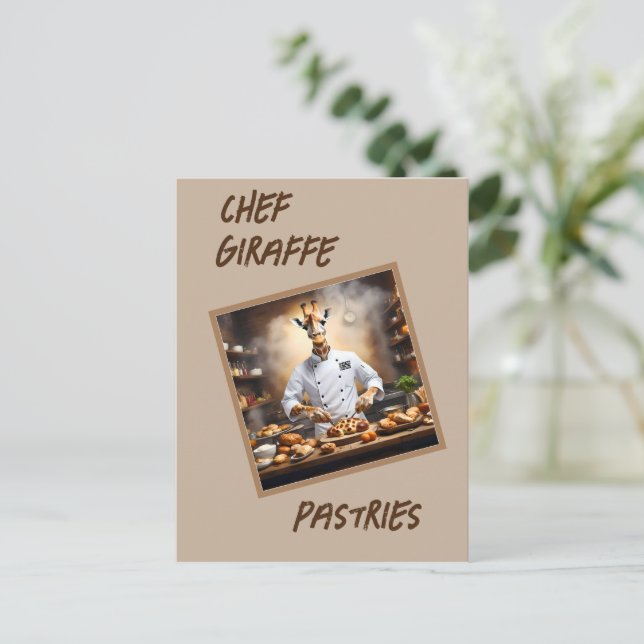 Chef Giraffe Bakes Pastries, Holiday Postcard (Standing Front)