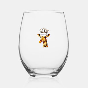 Chef Giraffe - Cute Giraffe In A Chef's Hat Giraff Stemless Wine Glass