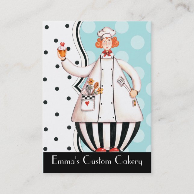 Chef Girl Cupcake Business Card - Red-Orange Hair (Front)