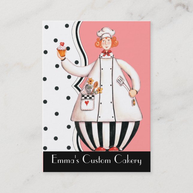 Chef Girl Cupcake Business Card - Red-Orange Hair (Front)