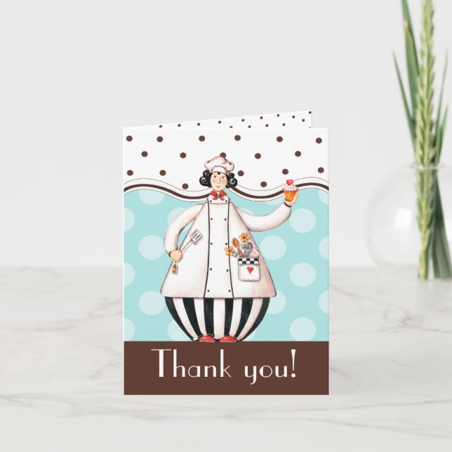Chef Girl Thank You Card - Brown with Black Hair (Front)
