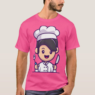 Chef Girl With Knife And Spatula Cartoon T-Shirt