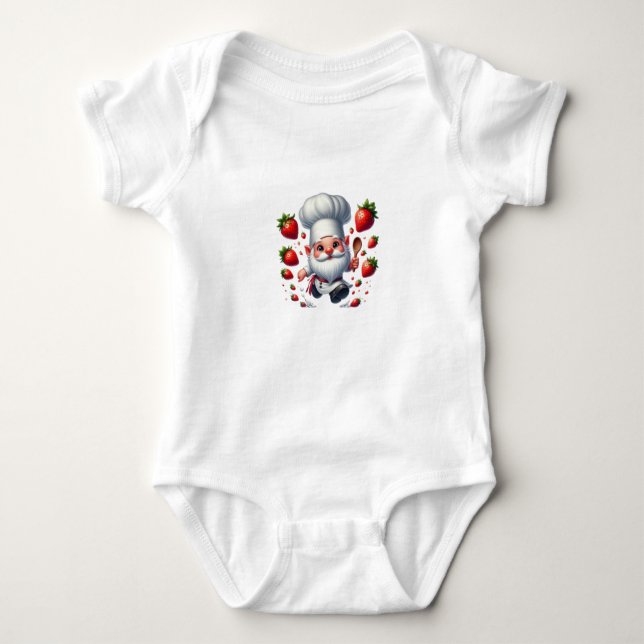 Chef Gnome with Flying Strawberries Baby Bodysuit (Front)