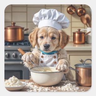 Chef Golden Retriever Puppy  Square Sticker