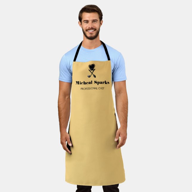 Chef hat and spoons silhouette beige apron (Worn)