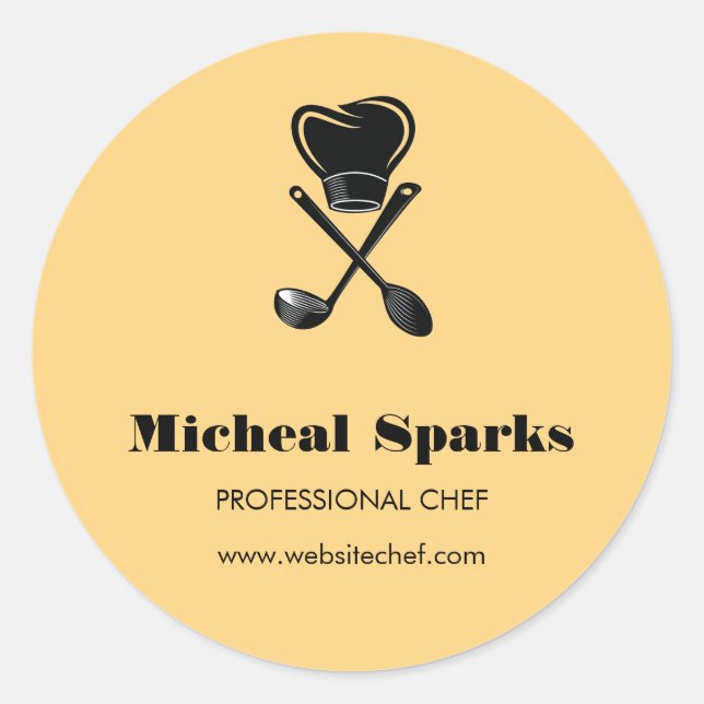 Chef hat and spoons silhouette beige classic round sticker (Front)