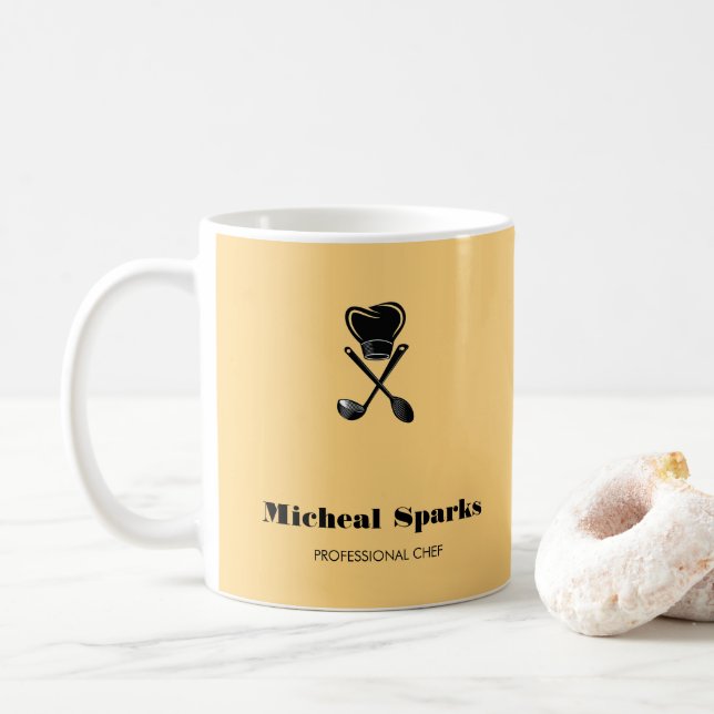 Chef hat and spoons silhouette beige coffee mug (With Donut)
