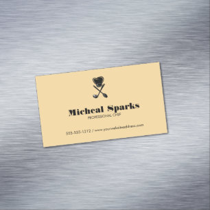 Chef hat and spoons silhouette beige magnetic business card
