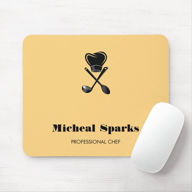 Chef hat and spoons silhouette beige mouse pad (With Mouse)