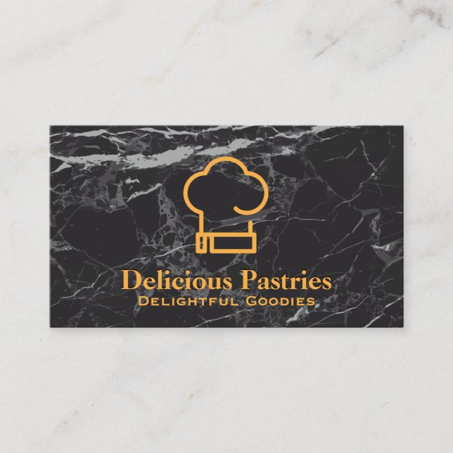 Chef Hat | Black Marble Background Business Card (Front)