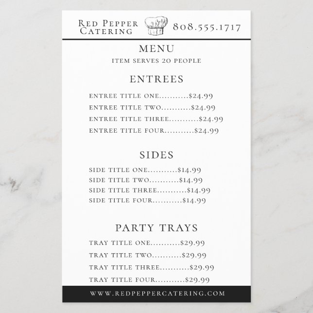 Chef Hat Catering Menu Flyer (Front)