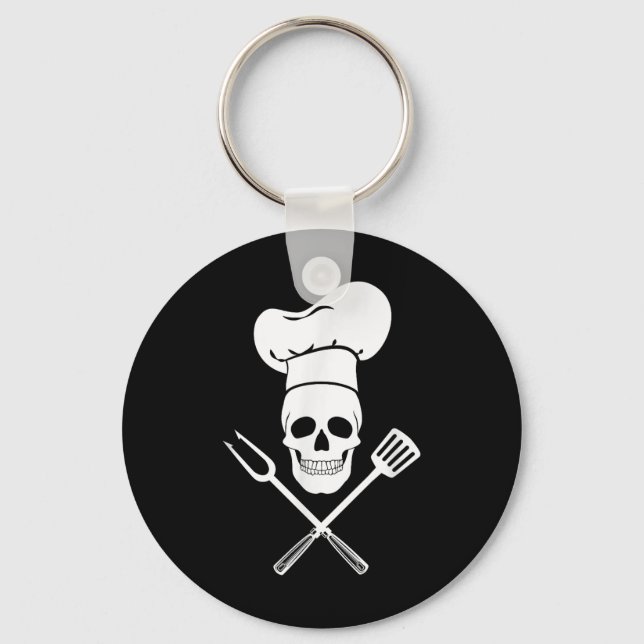 Chef Hat Cook Skull Kitchen Bbq Barbecue Tools  Key Ring (Front)