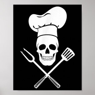 Chef Hat Cook Skull Kitchen Bbq Barbecue Tools Poster