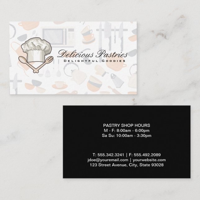 Chef Hat Logo | Cooking Tools Pattern Business Card (Front/Back)