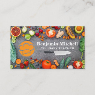 Chef Hat Logo Knife Vegetables Business Card