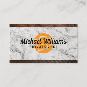 Chef Hat Logo Marble Wood Business Card