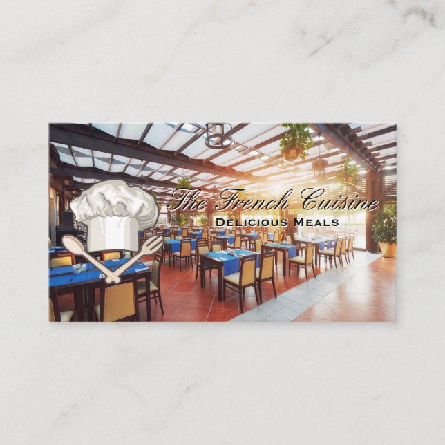 Chef Hat Logo | Restaurant Dining Area Business Card (Front)