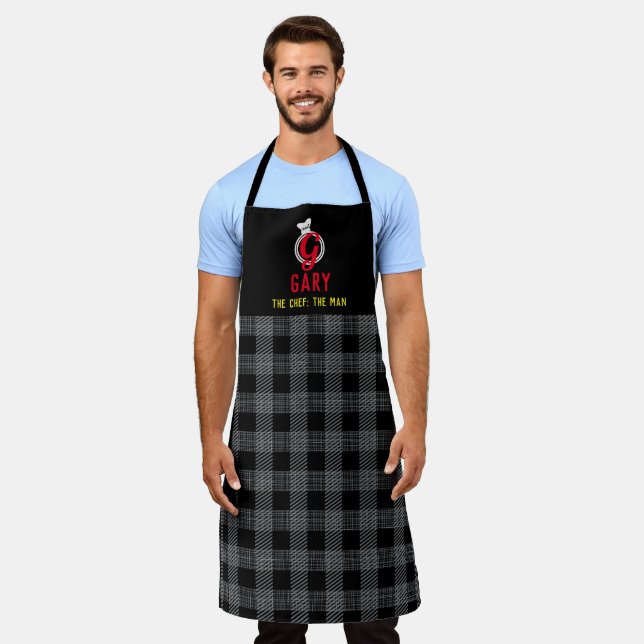 Chef hat monogram foodie personalised cooking apron (Worn)