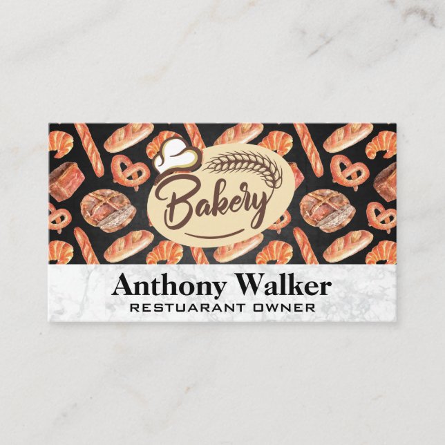 Chef Hat | Pretzels and Bread | Bakery Business Card (Front)