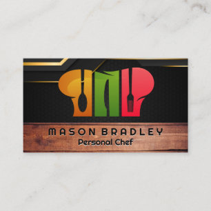 Chef Hat Restaurant Logo   Wood Business Card