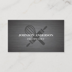 Chef Hat Rolling Pin and Whisk Metal Background Loyalty Card