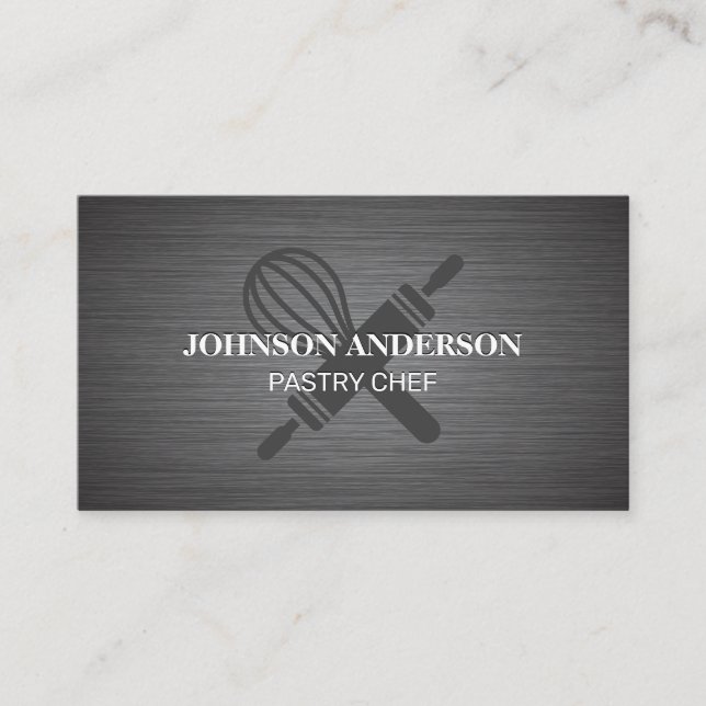 Chef Hat Rolling Pin and Whisk | Metal Background Loyalty Card (Front)