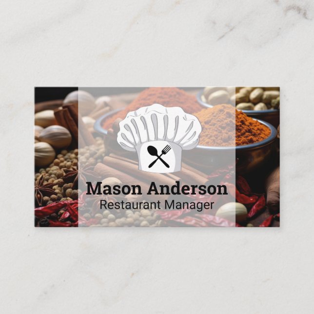 Chef Hat | Silverware | Herbs Spices Business Card (Front)