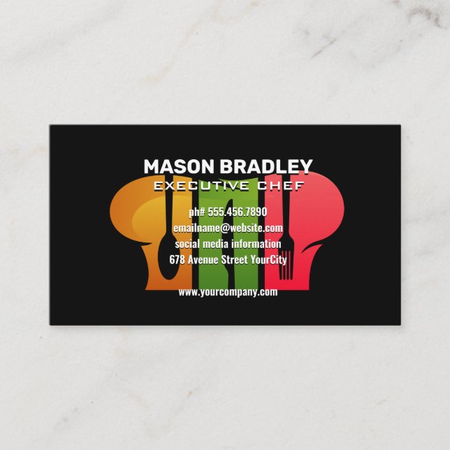 Chef Hat Silverware Logo Business Card (Front)