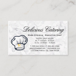 Chef Hat   Silverware   Marble Background Business Card
