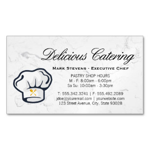 Chef Hat   Silverware   Marble Background Magnetic Business Card