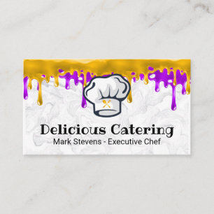 Chef Hat Silverware Pastry Icing Drip Marble Business Card