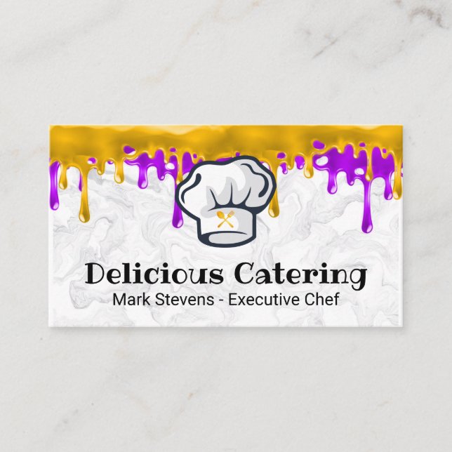 Chef Hat | Silverware | Pastry Icing Drip | Marble Business Card (Front)