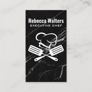 Chef Hat Spatulas   Black Marble Business Card