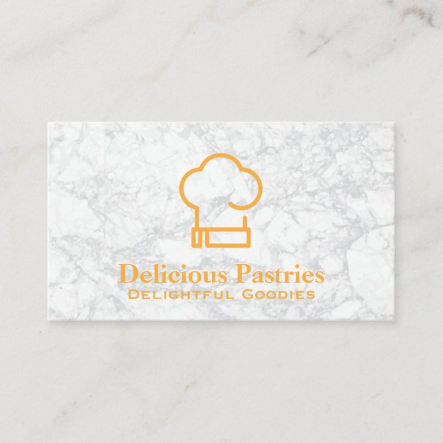 Chef Hat | White Marble Background Business Card (Front)